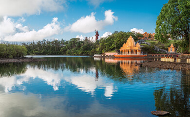 Grand Bassin Temple (Ganga Talao) on the lake bench - a sacred place for pilgrimage of Hindu people...