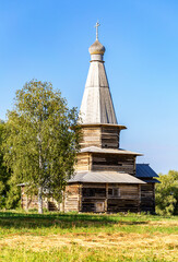 Wooden orthodox church in Vitoslavlitsy village, Veliky Novgorod, Russia