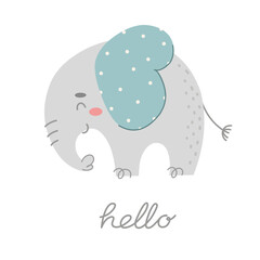 Cute cartoon elephant with text Hello.
