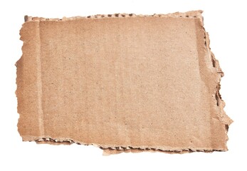  One ripped piece of cardboard material over isolated white background
