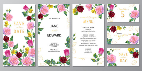 Vintage vector card or wedding invitation with acrylic or oil flowers on white background.