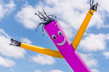 Inflatable Dancing, Flailing Arms Tube Guy, Blue Sky and Clouds - Powered by Adobe
