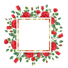 Save the Date wedding invitation card of red roses flowers square frame.