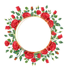 Save the Date wedding invitation card of red roses flowers wreath frame.