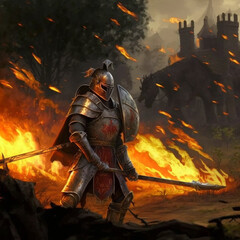 Fototapeta premium Knight Flames Medieval