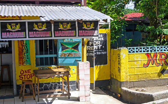 Portland Area, Jamaica - May 9. 2010: Typical colorful jamaican street restaurant bar