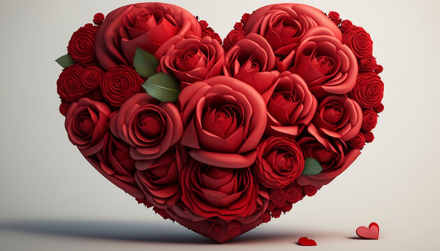 Images red roses inside a heart, white background in high resolution, ideal for background, business, creations, Illustrative image generated by AI 12