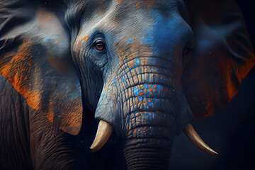 Fototapeta na wymiar elephant in blue and orange paint.generative ai