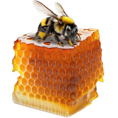 bee on honey comb , isolated on transparent background cutout , generative ai