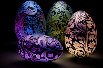 Fototapeta premium Neon Easter Eggs, Generative AI