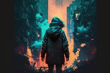 Obraz premium the evolution of ddiction: substance buse in a world of augmented reality digital art poster AI generation.