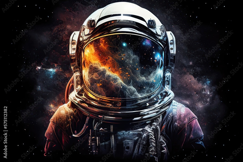 Wall mural front view astronaut. astronaut in space suit with galaxy and nebula reflection in helmet glass. gen