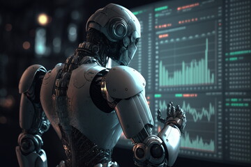 Adorable humanoid robot trade on stock market. Generative AI