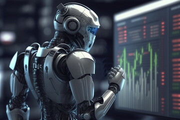 Adorable humanoid robot trade on stock market. Generative AI