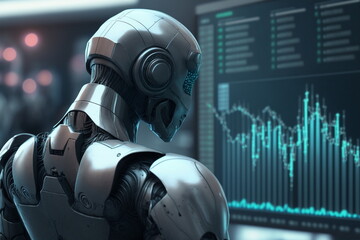 Adorable humanoid robot trade on stock market. Generative AI