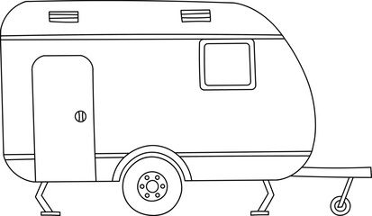 Cute coloring page for kids with cartoon caravan. Cartoon illustration for children isolated on white background.