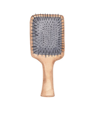 Hair brush Comb Cosmetic watercolor illustration Beauty stuff clipart Gaphic design element Greeting design, postcard, invitation, scrapbooking