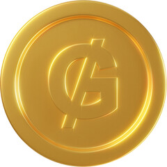 Golden Paraguayan guarani coin 3d render illustration