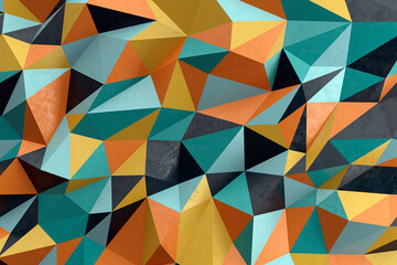 Low poly background in the form of orange-blue polygons. Wall decor for painted plaster. Bright style. 3d illustration.