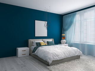 Bedroom interior design 3d render, 3d illustration