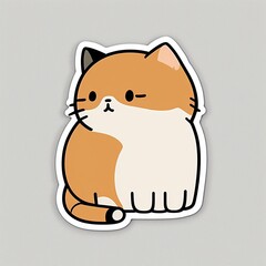 Chibi Sticker Style Happy Calico Cat. [Cute, Chibi, Kawaii Cartoon Character. Vector Style. Graphic Novel, Video Game, Manga, Comic, or Storybook Illustration.] - obrazy, fototapety, plakaty