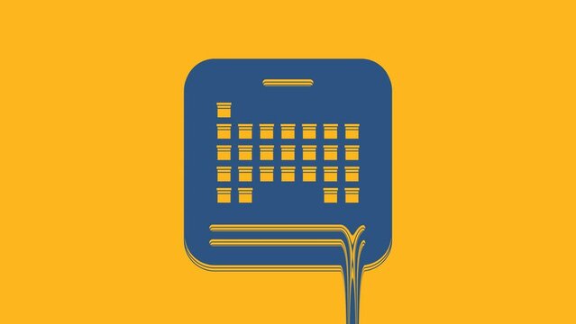 Blue Periodic table of the elements icon isolated on orange background. 4K Video motion graphic animation