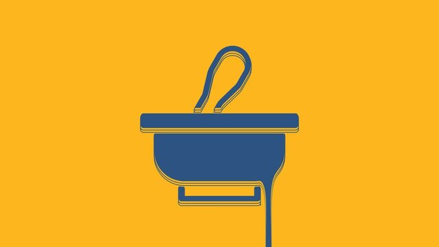Blue Mortar and pestle icon isolated on orange background. 4K Video motion graphic animation