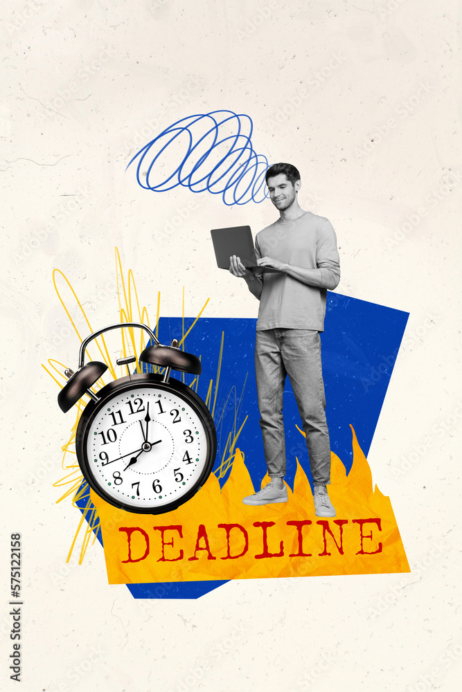 Aufkleber Poster banner template collage of professional worker use netbook work workflow not missing deadline