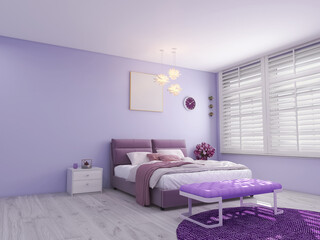 Bedroom interior design 3d render, 3d illustration
