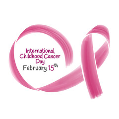 International Childhood Cancer Day, February 15, hand lettering, watercolor pink ribbon