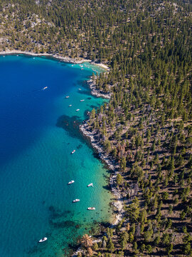 Aerial photos of the beautiful and blue Lake Tahoe in California. Photos taken on drone. © Adam