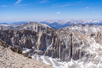 Views while hiking Mount Whitney, part of the sierra mountain range in California