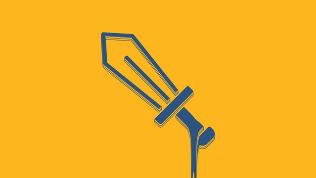 Blue Sword for game icon isolated on orange background. 4K Video motion graphic animation