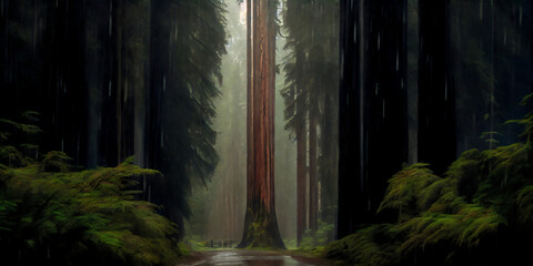 rain in the redwood forest