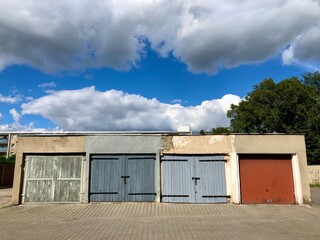 Low angle view of garages in Slubice