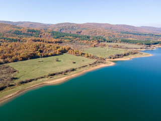 Aerial view of Izvor Reservoir at Konyavska Mountain, Bulgaria