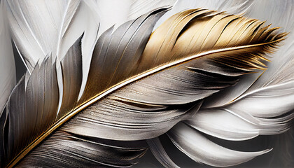 Gold - silver feathers, chicken feathers background texture