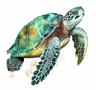 Sea turtle watercolor color illustration Sea animals art