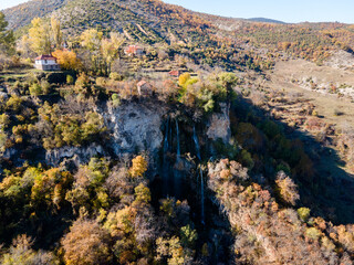 Aerial Autumn view of Polska Skakavitsa waterfall, Bulgaria