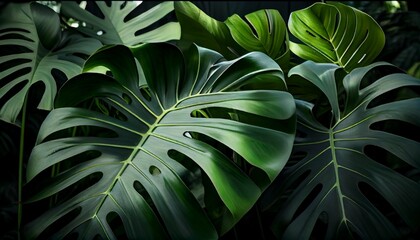 Obraz na płótnie Canvas Monstera leaves / Philodendron leaves. Tropical plants. Generative AI, Generative, AI
