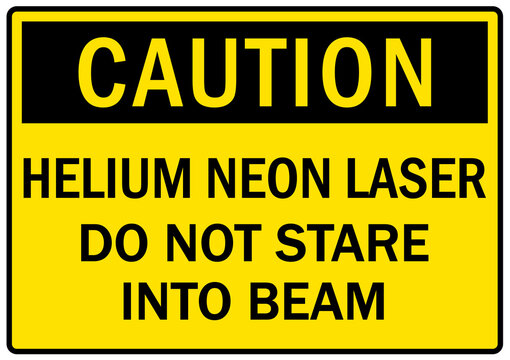 Helium hazard sign and labels helium neon laser, do not stare into beam