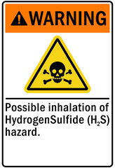 Hydrogen hazard sign and labels possible inhalation of hydrogen sulfide