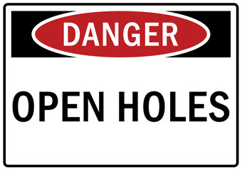 Open hole hazard sign and labels