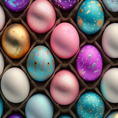 Fototapeta na wymiar Painted Easter Eggs, Easter Eggs background, Easter holiday, generative ai 