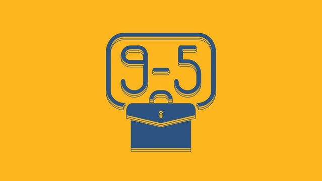 Blue From 9:00 to 5:00 job icon isolated on orange background. Concept meaning work time schedule daily routine classic traditional employment. 4K Video motion graphic animation