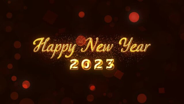 Happy New Year 2023 on glitter sparkling particles background