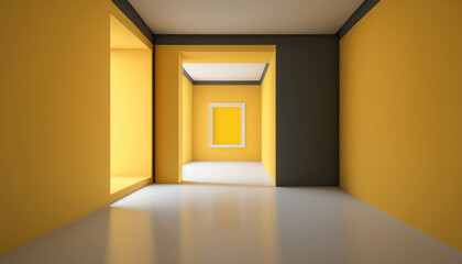 Fototapeta premium Museum Galerie Leerer Gelber Raum Zeitgenössisch Contemporary Mock Up Digital Art Hintergrund Generative AI 3D Bildpräsentation Kunstausstellung