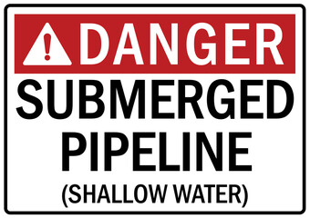 Pipeline sign and labels submerged pipeline shallow water