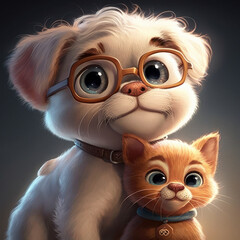 Obraz premium Dog and cat together