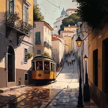 Painting of Lisbon city. Generative AI